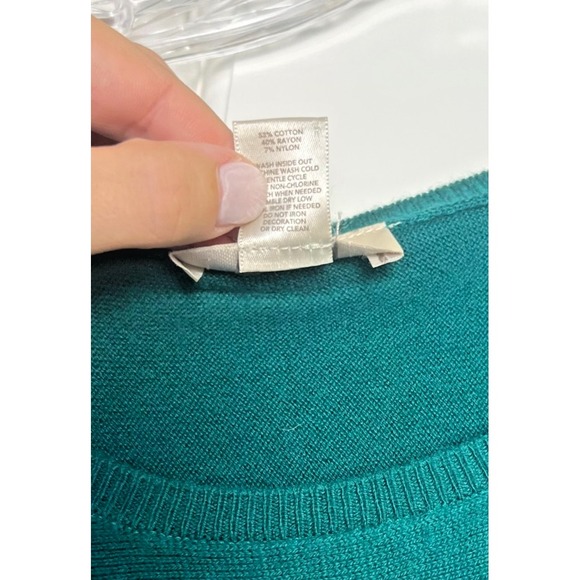 Loft Cold Shoulder Sweater Dark Kelly Green Sweater Rhinestones Sz Large Holiday - Picture 3 of 7